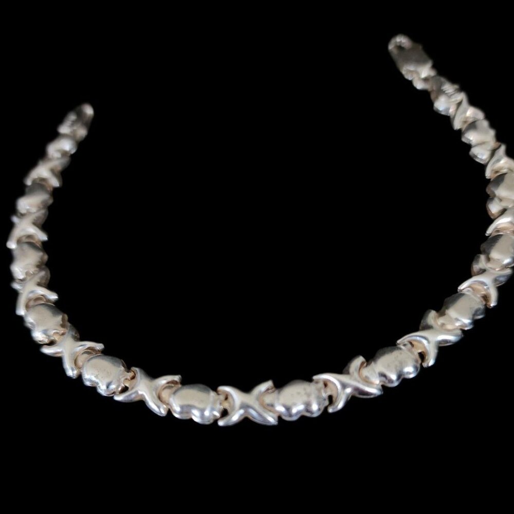 Vintage 925 Sterling Silver XOXO Heart Link Bracelet 7" 6.2g Italy - Picture 5 of 7
